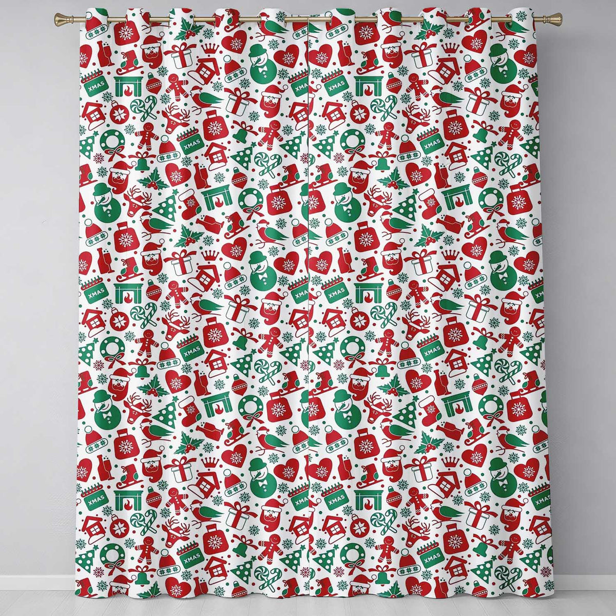 Festive Christmas Santa Gift Snowman Seamless Pattern Readymade Eyelet Ring Top Thermal 100% Blackout Curtains