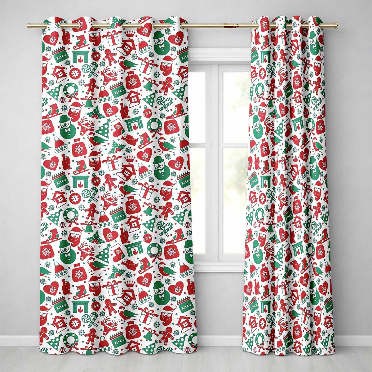 Festive Christmas Santa Gift Snowman Seamless Pattern Readymade Eyelet Ring Top Thermal 100% Blackout Curtains