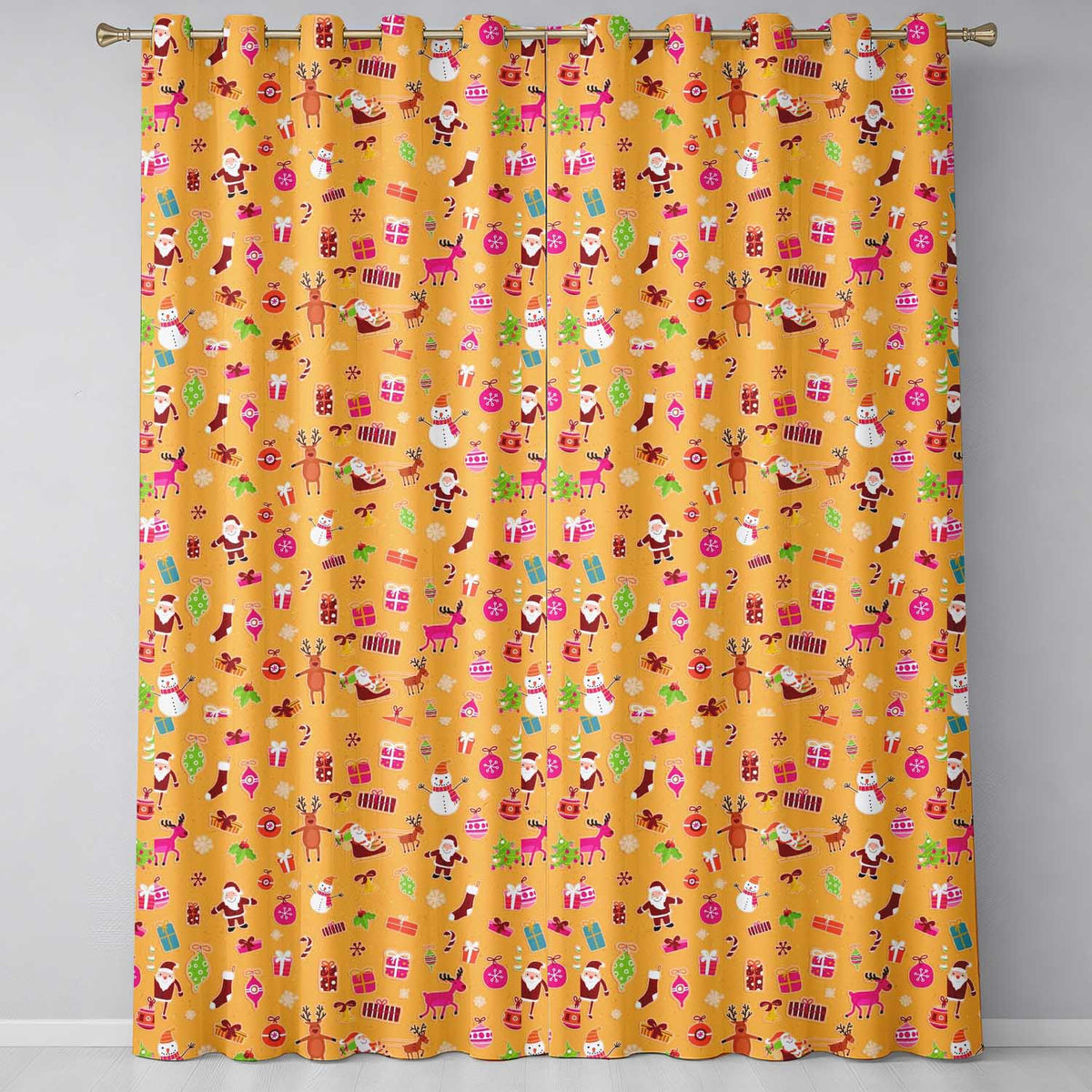 Cute Santa Reindeer Snowman Christmas Seamless Pattern Readymade Eyelet Ring Top Thermal 100% Blackout Curtains