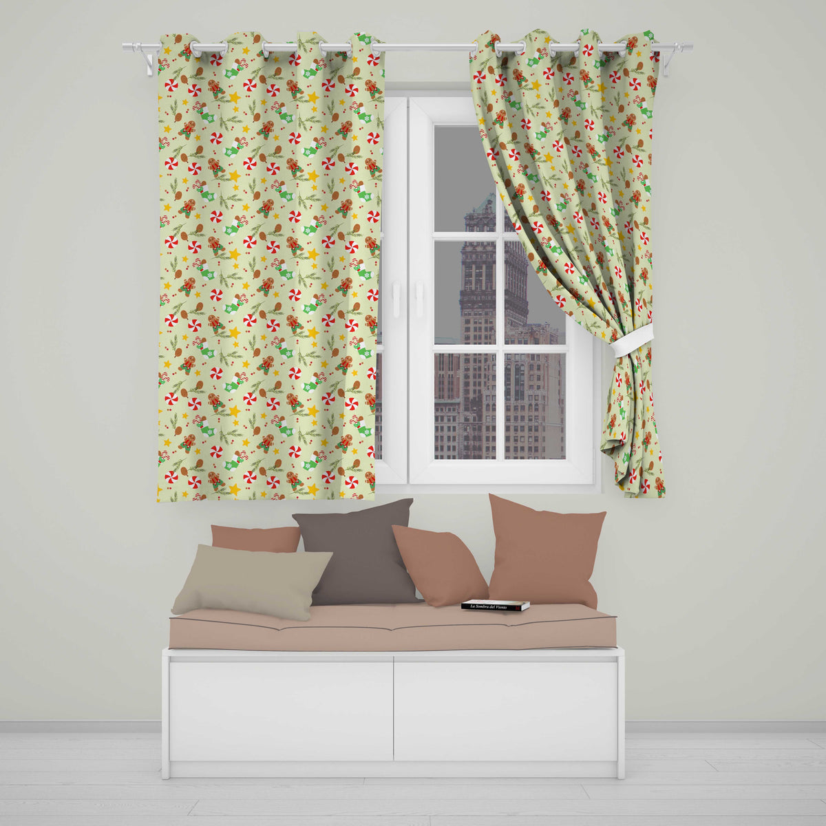 Cute Gingerbread Cookie Candy Stocking Seamless Pattern Readymade Eyelet Ring Top Thermal 100% Blackout Curtains