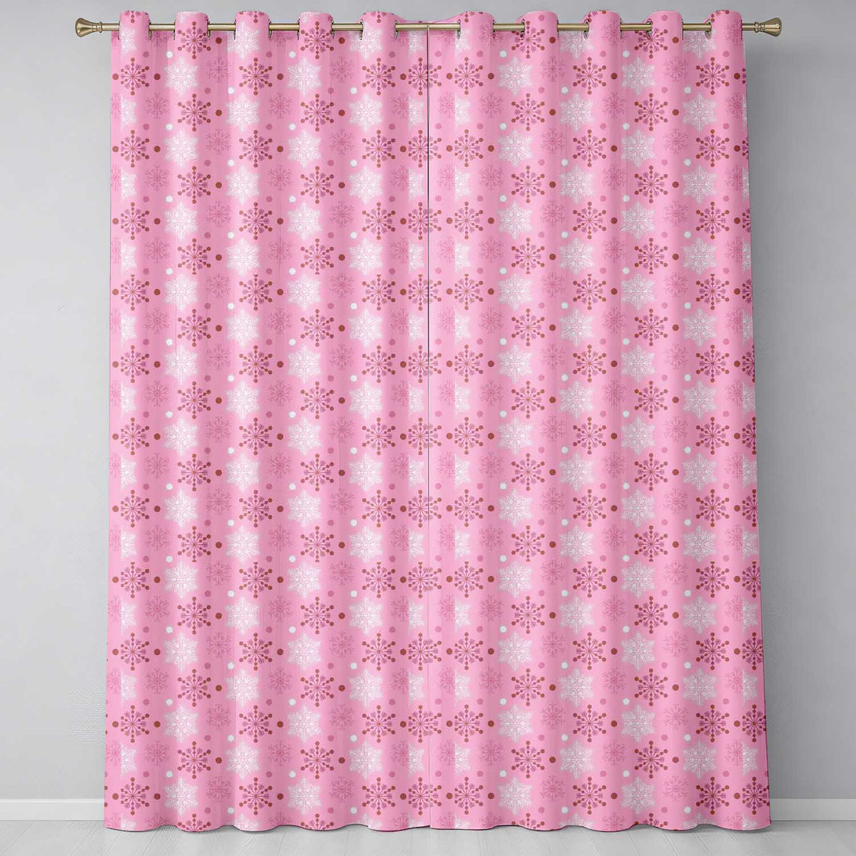 Pink Glitter Snowflake Festive Winter Repeat Pattern Readymade Eyelet Ring Top Thermal 100% Blackout Curtains