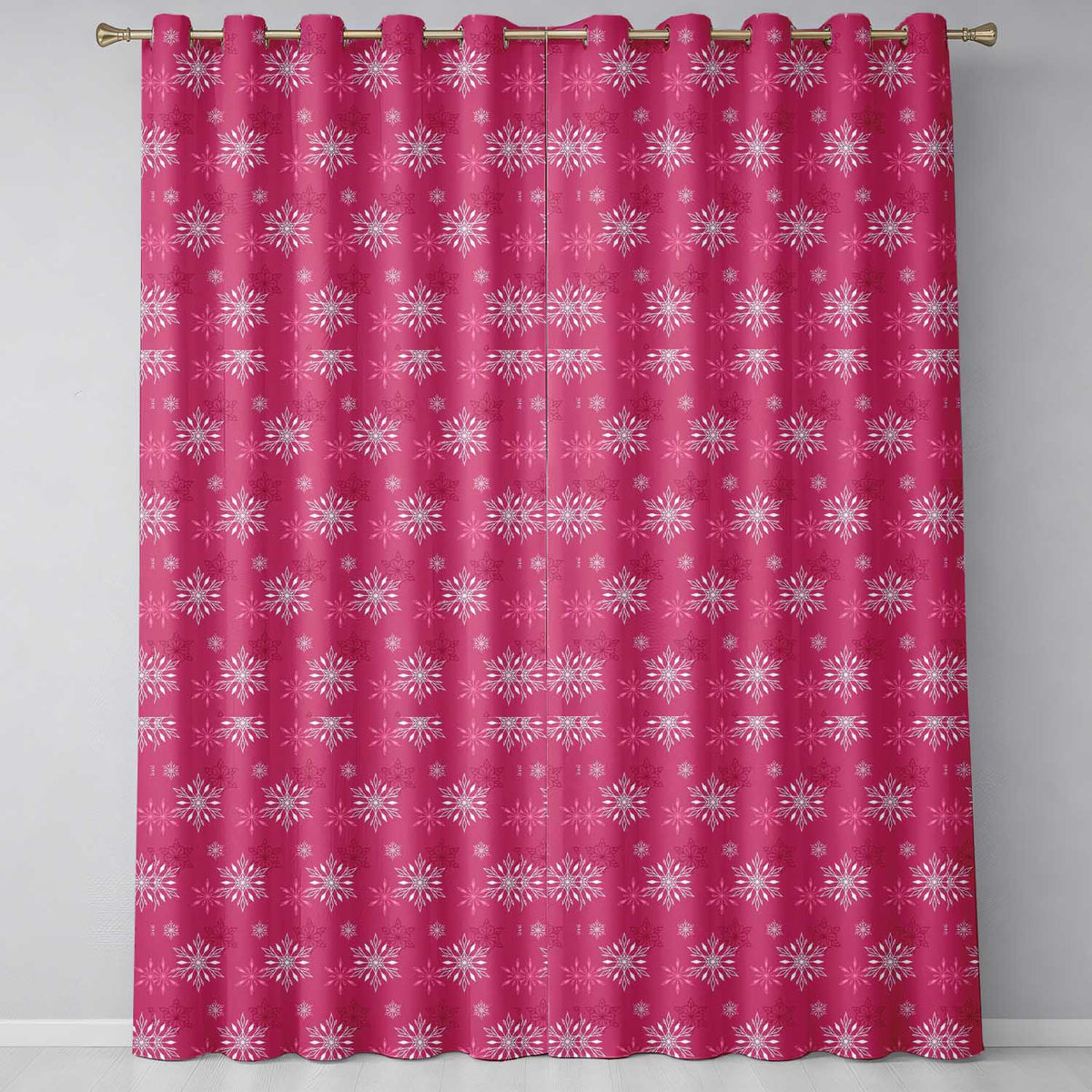 Dark Pink Snowflake Festive Winter Pattern Design Readymade Eyelet Ring Top Thermal 100% Blackout Curtains