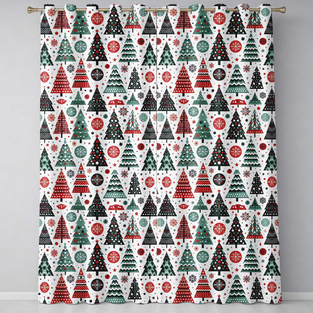 Scandi Christmas Trees Polka Dots Snowflakes Cute Holiday Seamless Pattern Readymade Eyelet Ring Top Thermal 100% Blackout Curtains