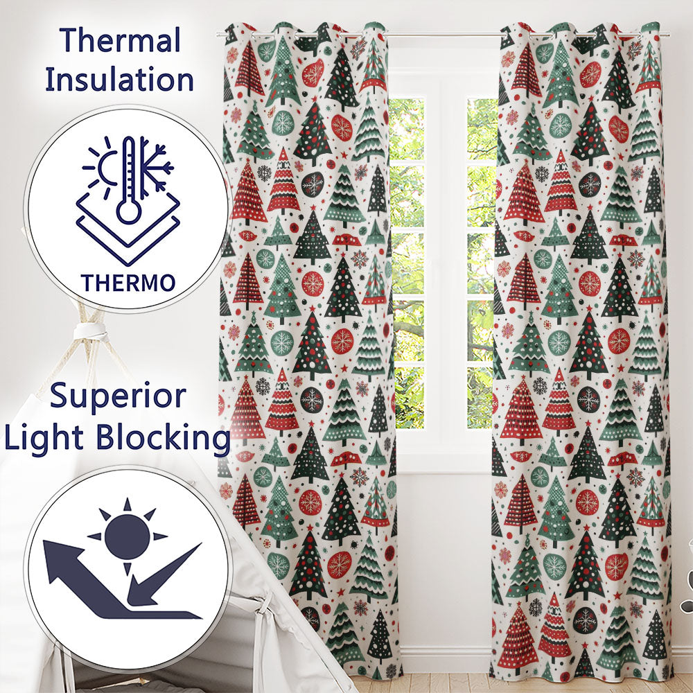 Scandi Christmas Trees Polka Dots Snowflakes Cute Holiday Seamless Pattern Readymade Eyelet Ring Top Thermal 100% Blackout Curtains