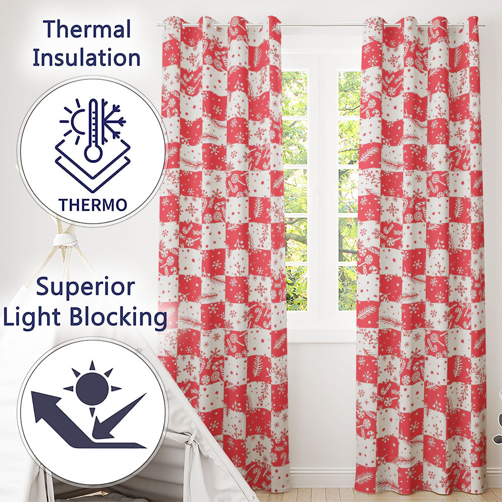 Red White Patchwork Christmas Candy Snowflake Seamless Pattern Readymade Eyelet Ring Top Thermal 100% Blackout Curtains
