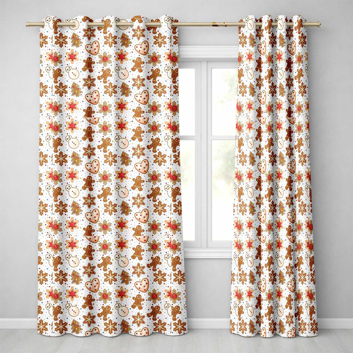 Cute Gingerbread Cookies Stars Hearts Snowflakes Seamless Pattern Readymade Eyelet Ring Top Thermal 100% Blackout Curtains