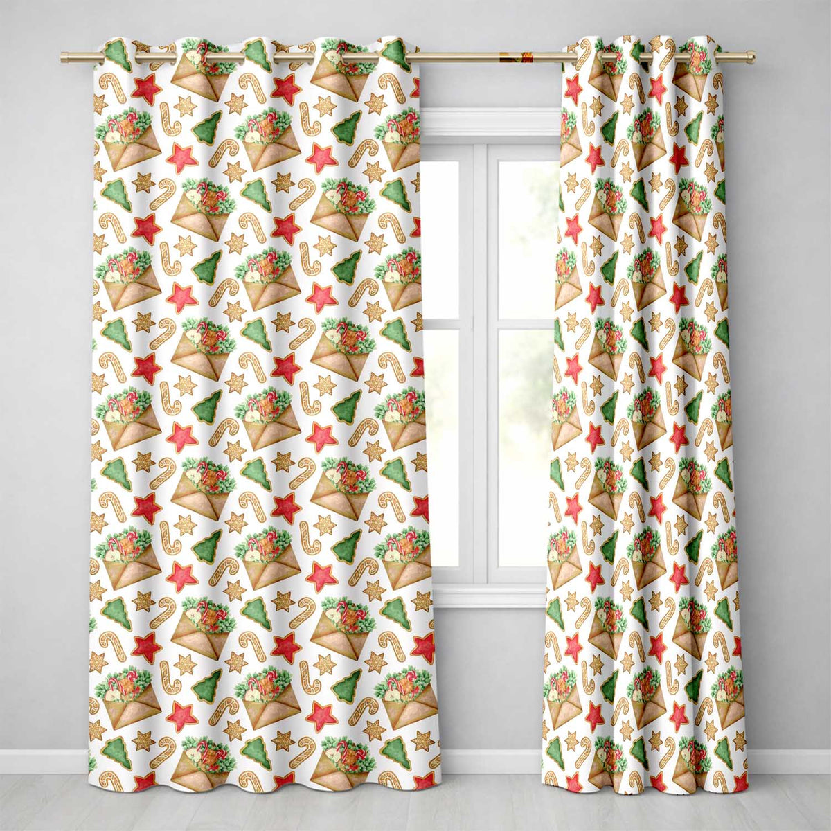 Watercolor Christmas Cookies Candy Cane Festive Treats Seamless Pattern Readymade Eyelet Ring Top Thermal 100% Blackout Curtains