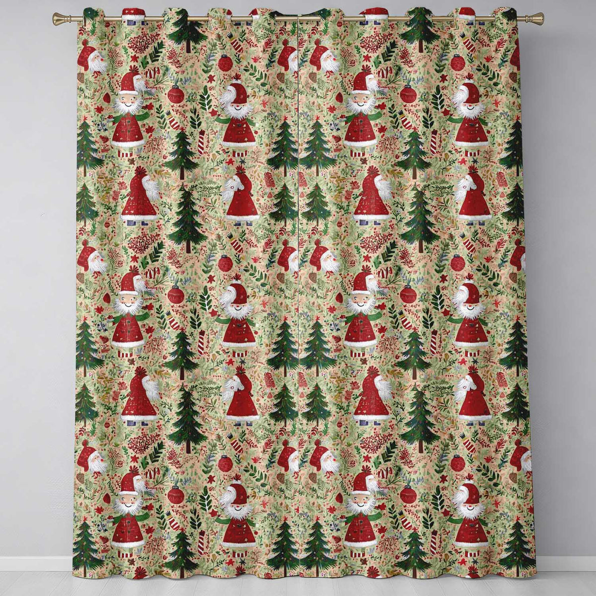 Cute Christmas Gnome Santa Tree Holiday Festive Seamless Pattern Readymade Eyelet Ring Top Thermal 100% Blackout Curtains