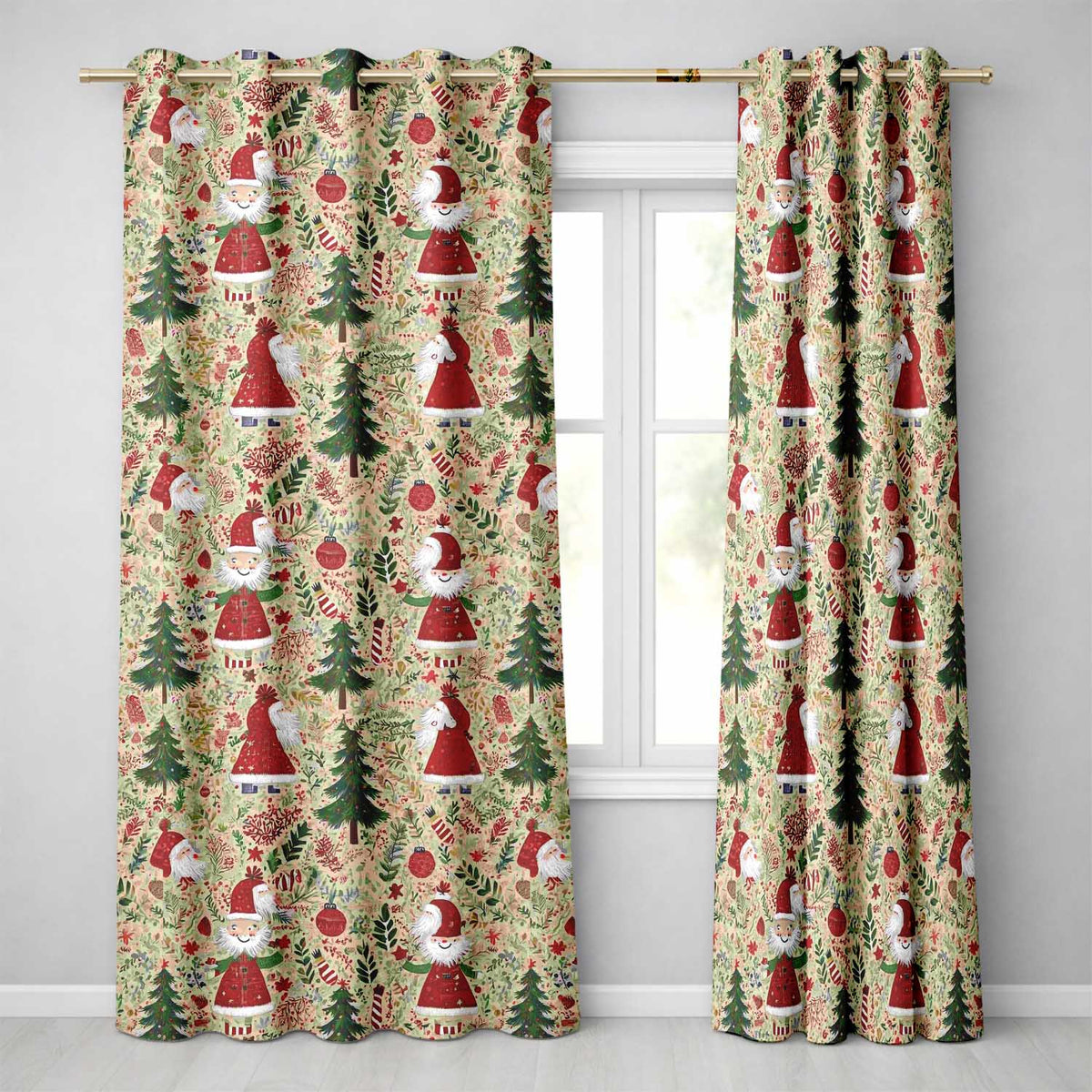 Cute Christmas Gnome Santa Tree Holiday Festive Seamless Pattern Readymade Eyelet Ring Top Thermal 100% Blackout Curtains