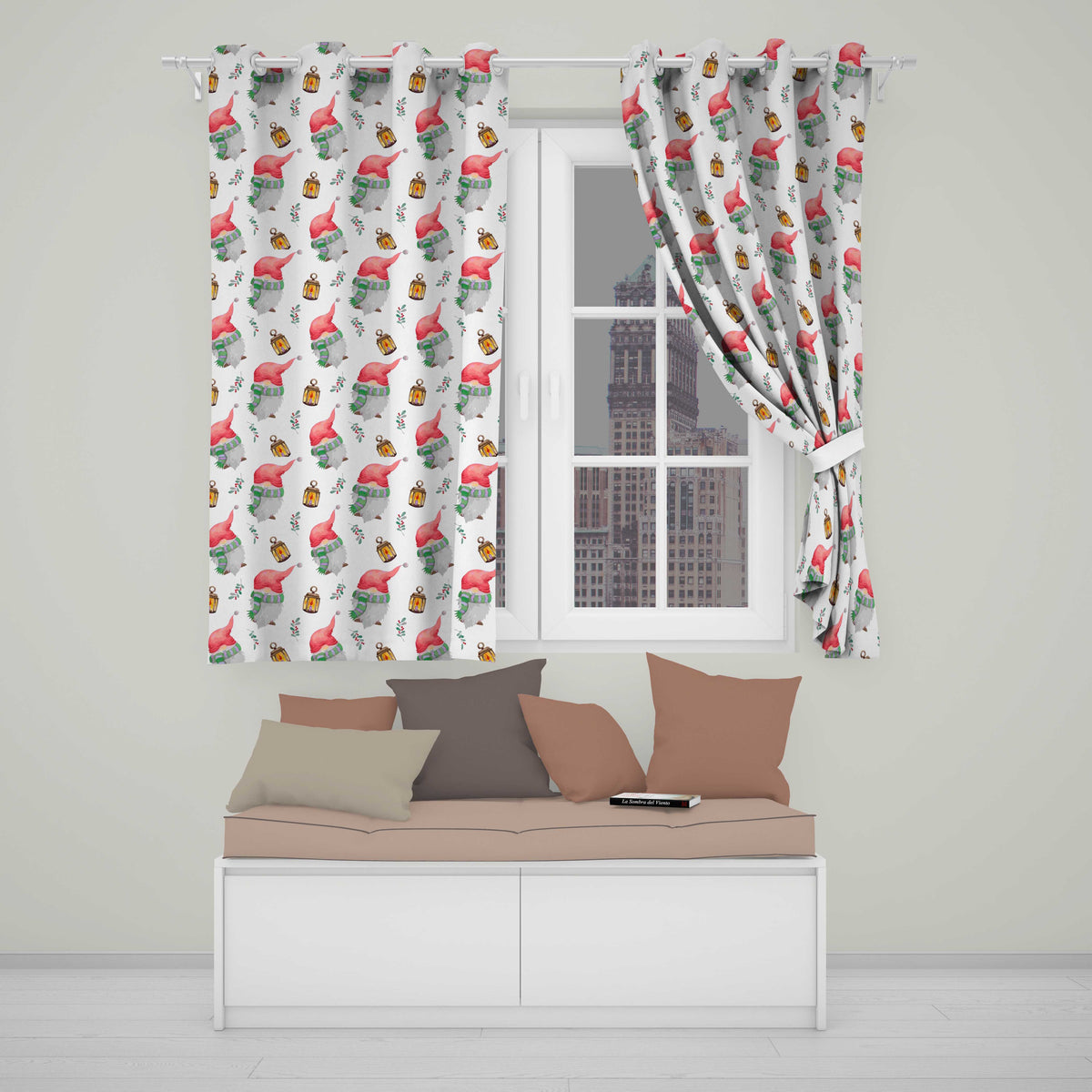 Cute Christmas Gnome Lantern Winter Holiday Seamless Pattern Readymade Eyelet Ring Top Thermal 100% Blackout Curtains
