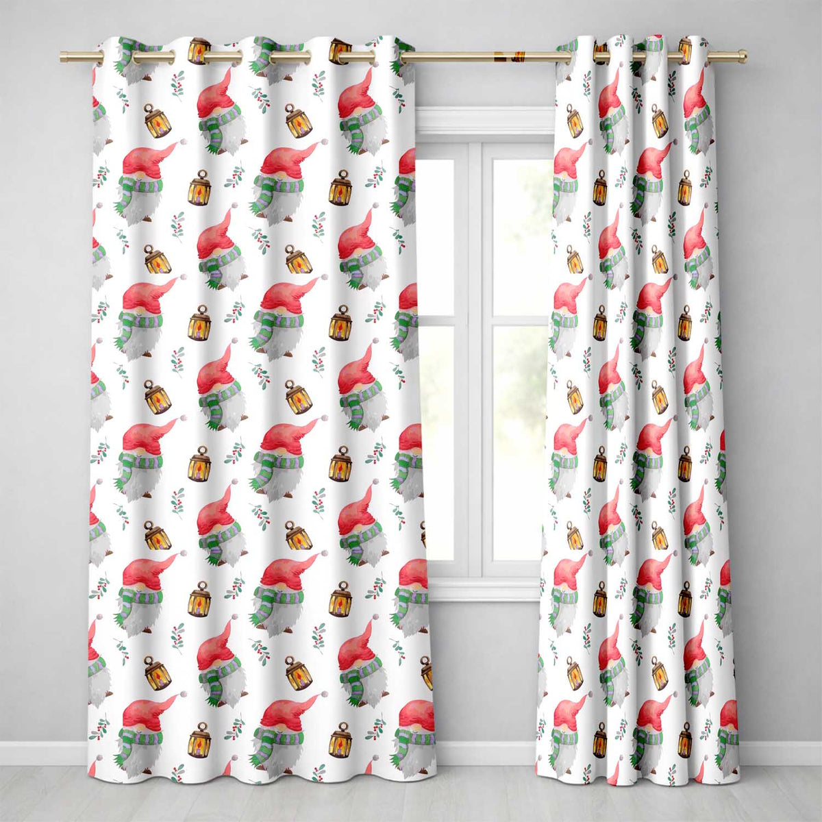 Cute Christmas Gnome Lantern Winter Holiday Seamless Pattern Readymade Eyelet Ring Top Thermal 100% Blackout Curtains