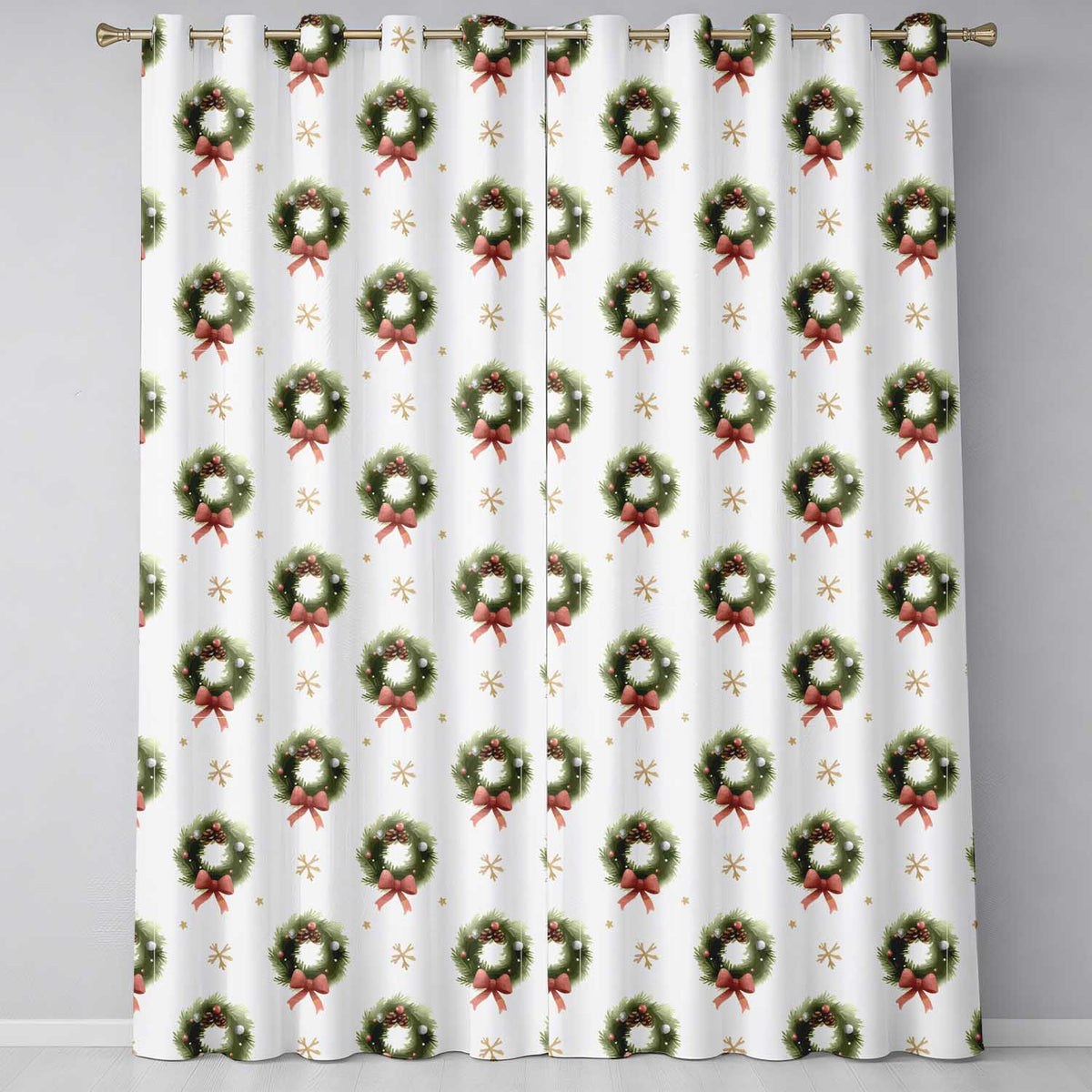 Watercolor Christmas Gift Boxes Pine Trees Striped Holiday Seamless Pattern Readymade Eyelet Ring Top Thermal 100% Blackout Curtains