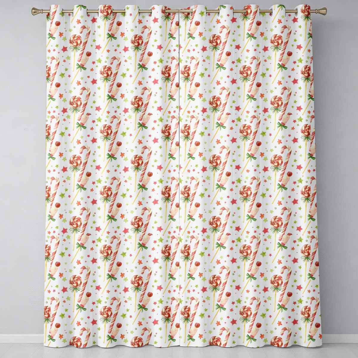 Cute Candy Cane Lollipop Sweet Treat Festive Seamless Pattern Readymade Eyelet Ring Top Thermal 100% Blackout Curtains