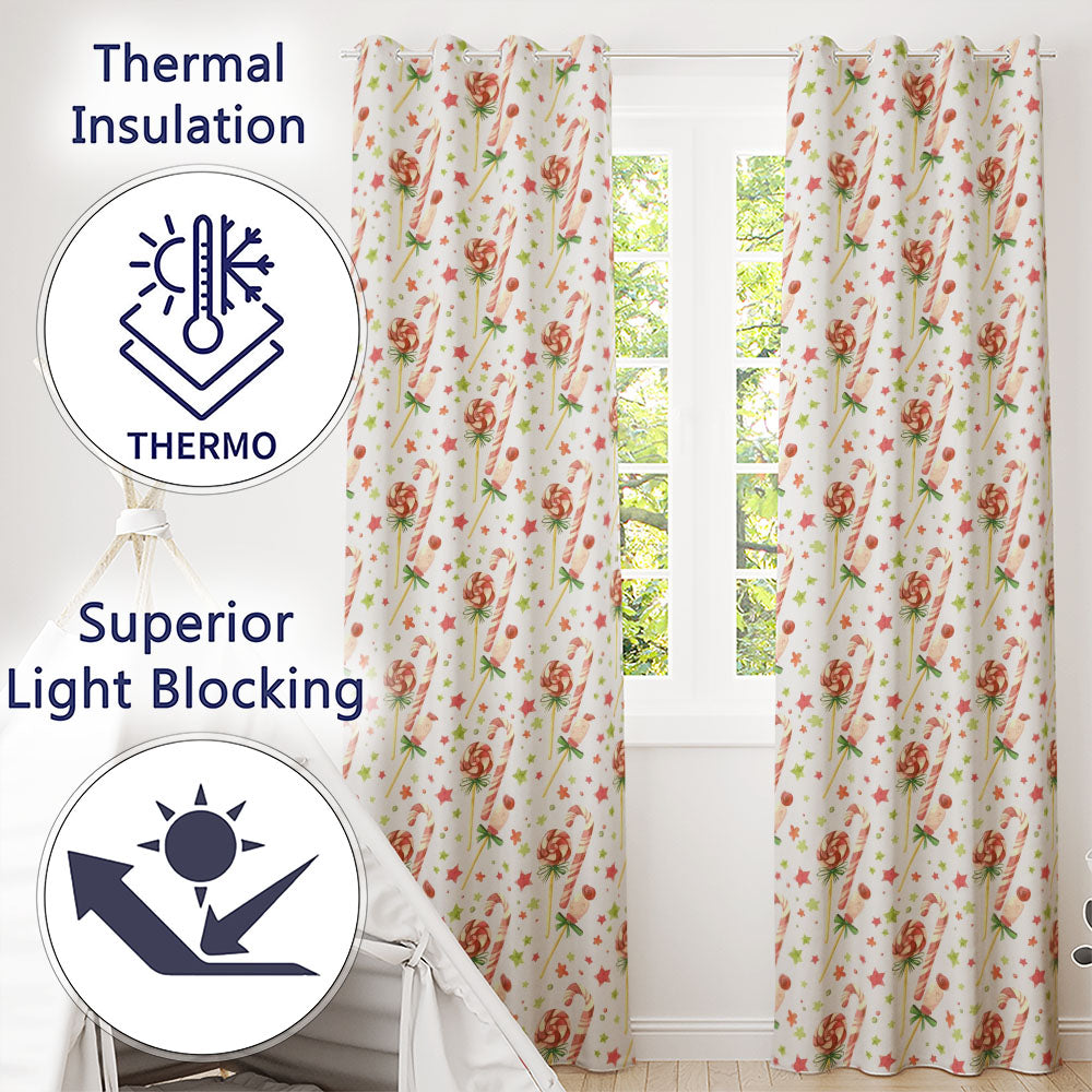 Cute Candy Cane Lollipop Sweet Treat Festive Seamless Pattern Readymade Eyelet Ring Top Thermal 100% Blackout Curtains