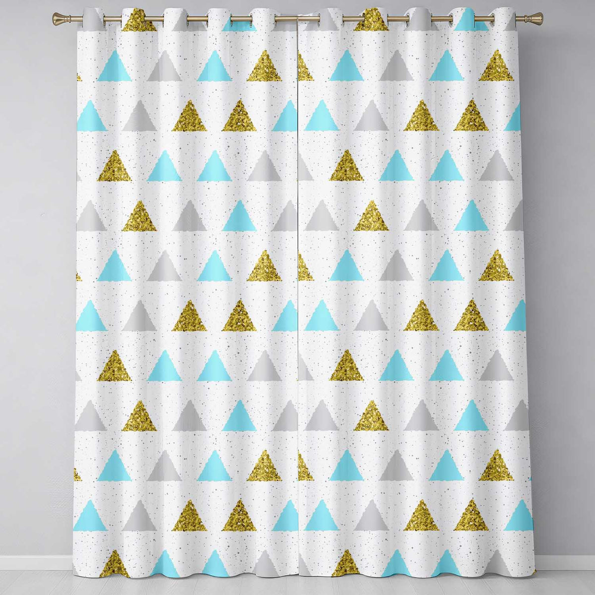 Modern Christmas Tree Triangle Gold Glitter Minimal Seamless Pattern Readymade Eyelet Ring Top Thermal 100% Blackout Curtains