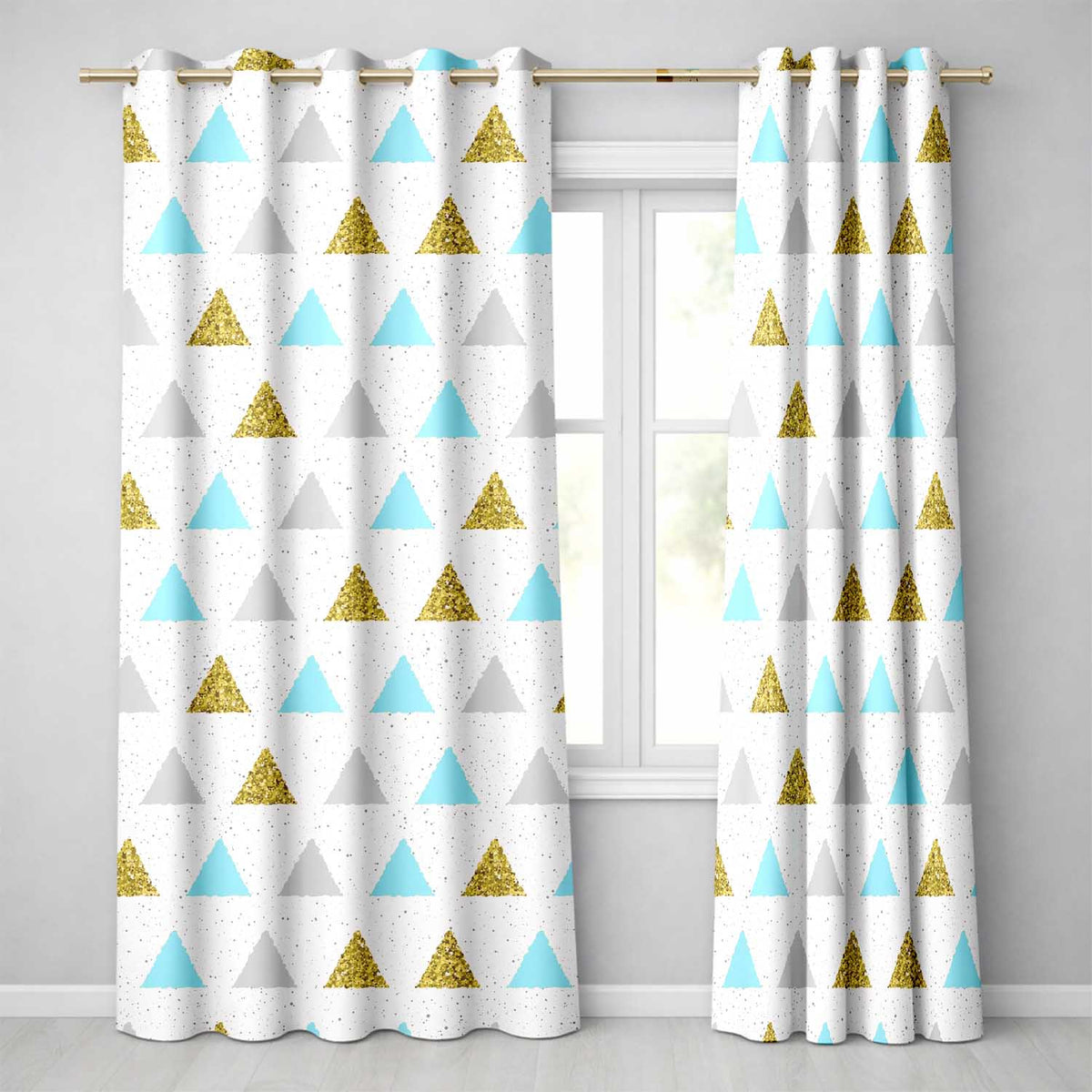 Modern Christmas Tree Triangle Gold Glitter Minimal Seamless Pattern Readymade Eyelet Ring Top Thermal 100% Blackout Curtains