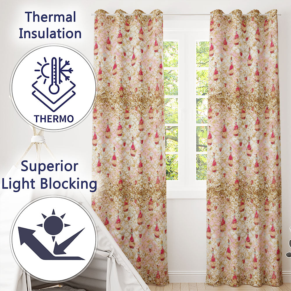 Luxury Champagne Bottle Gold Glitter Celebration Seamless Pattern Readymade Eyelet Ring Top Thermal 100% Blackout Curtains
