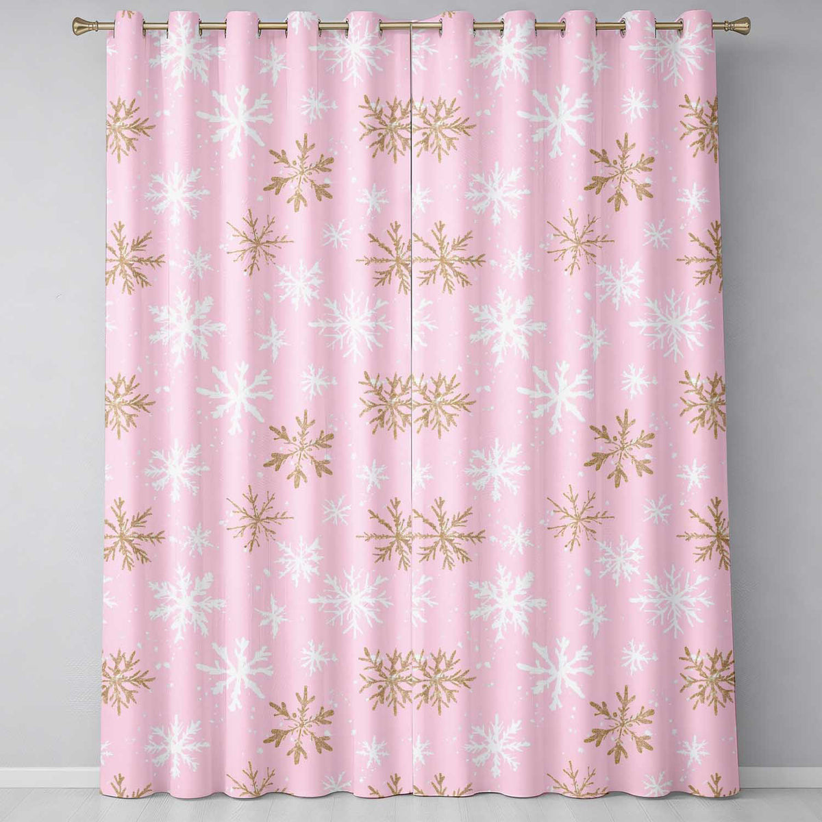 Soft White Snowflake Pink Background Seamless Pattern Readymade Eyelet Ring Top Thermal 100% Blackout Curtains
