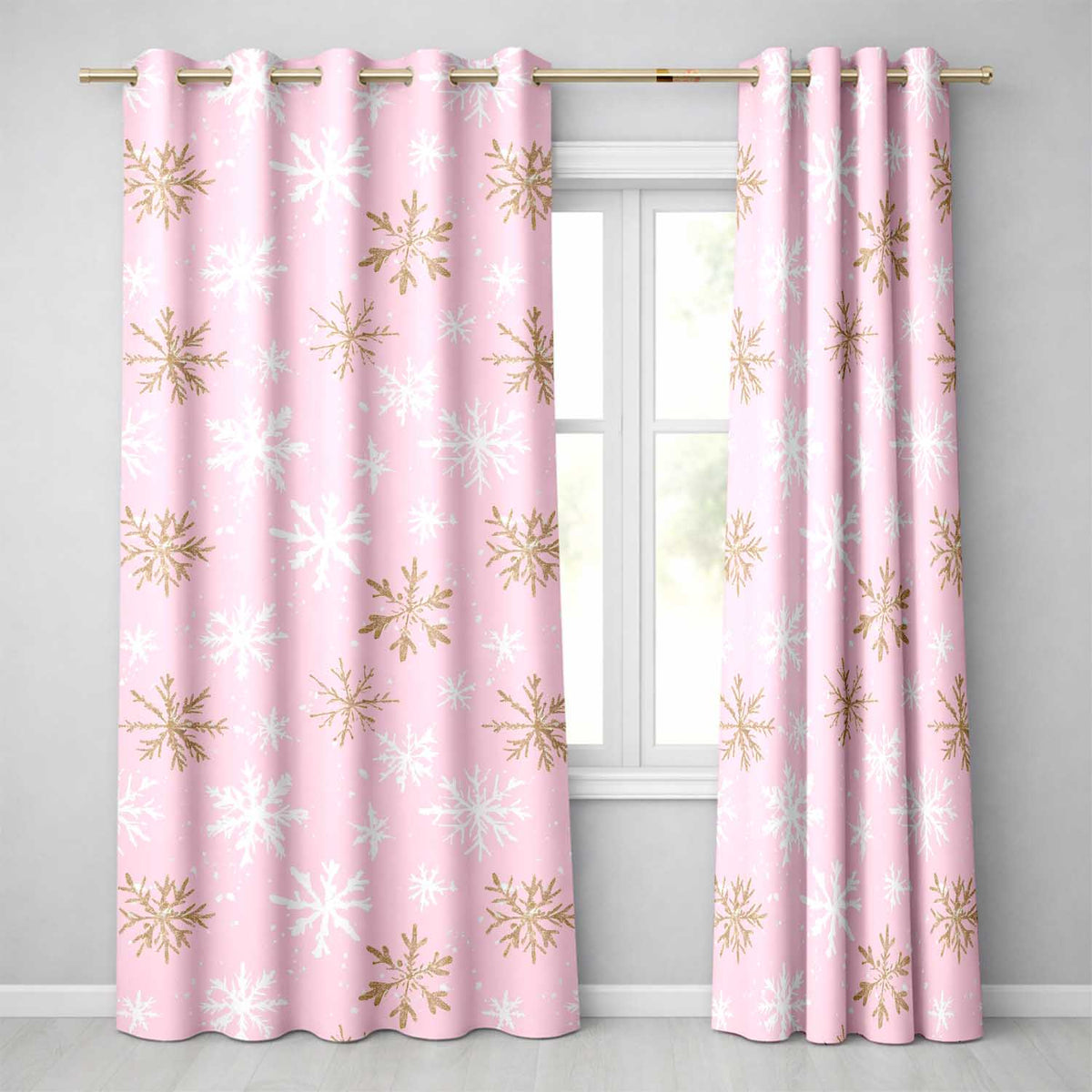 Soft White Snowflake Pink Background Seamless Pattern Readymade Eyelet Ring Top Thermal 100% Blackout Curtains