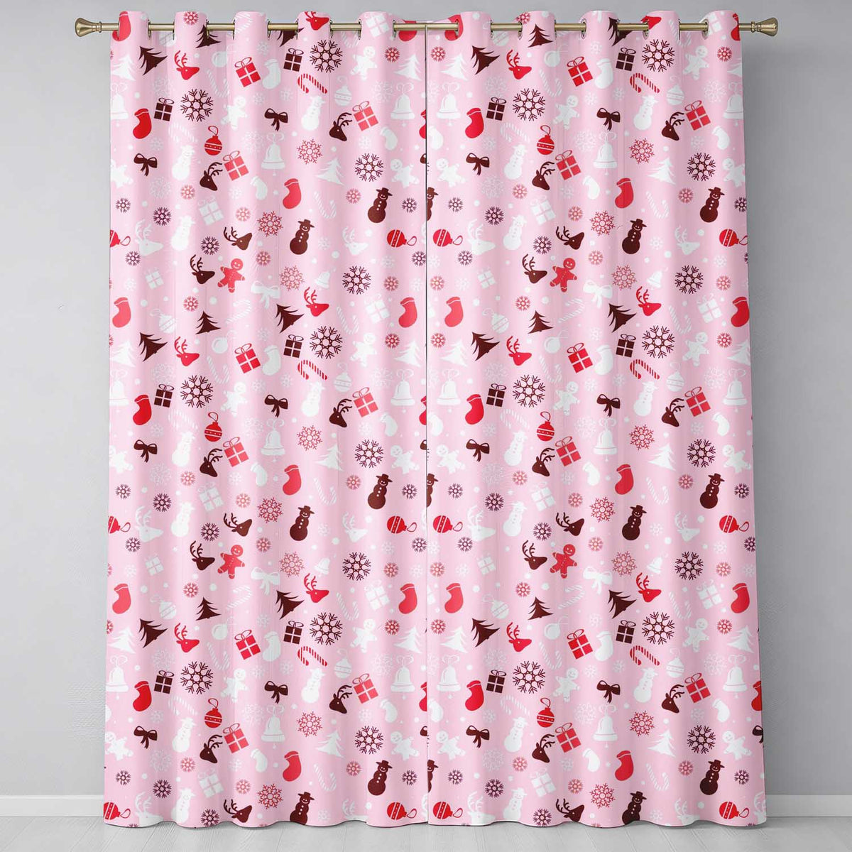 Cute Christmas Snowman Reindeer Gift Seamless Pattern Readymade Eyelet Ring Top Thermal 100% Blackout Curtains
