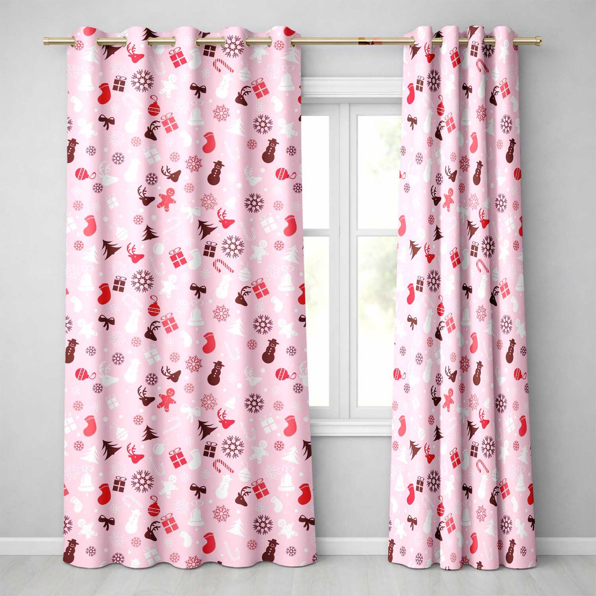 Cute Christmas Snowman Reindeer Gift Seamless Pattern Readymade Eyelet Ring Top Thermal 100% Blackout Curtains