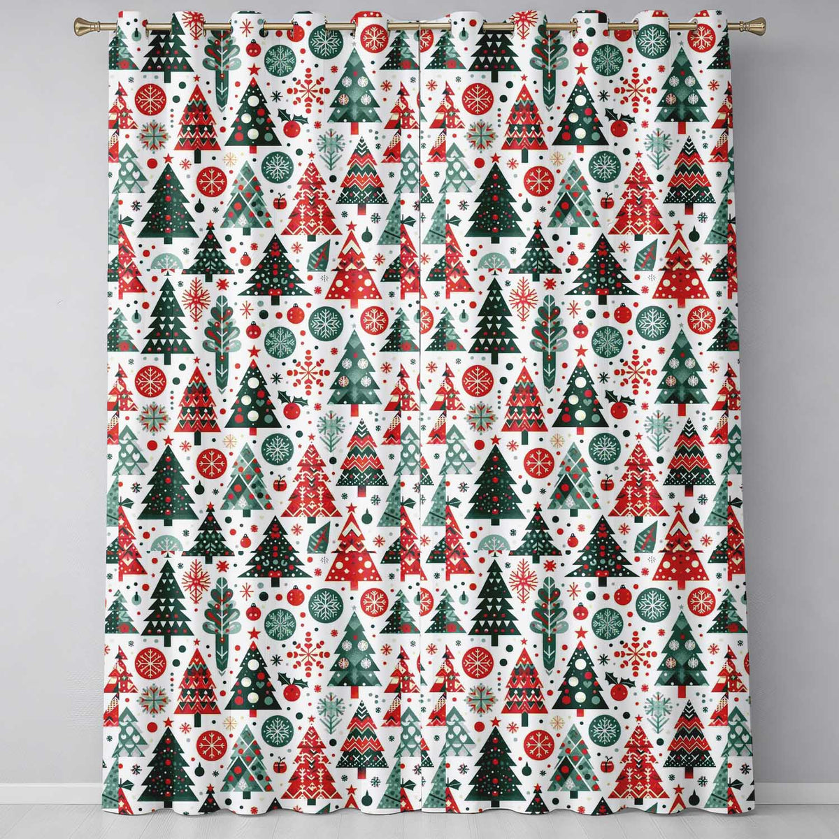 Snowy Winter Pine Trees with Falling Snowflakes Festive Blue Background Readymade Eyelet Ring Top Thermal 100% Blackout Curtains