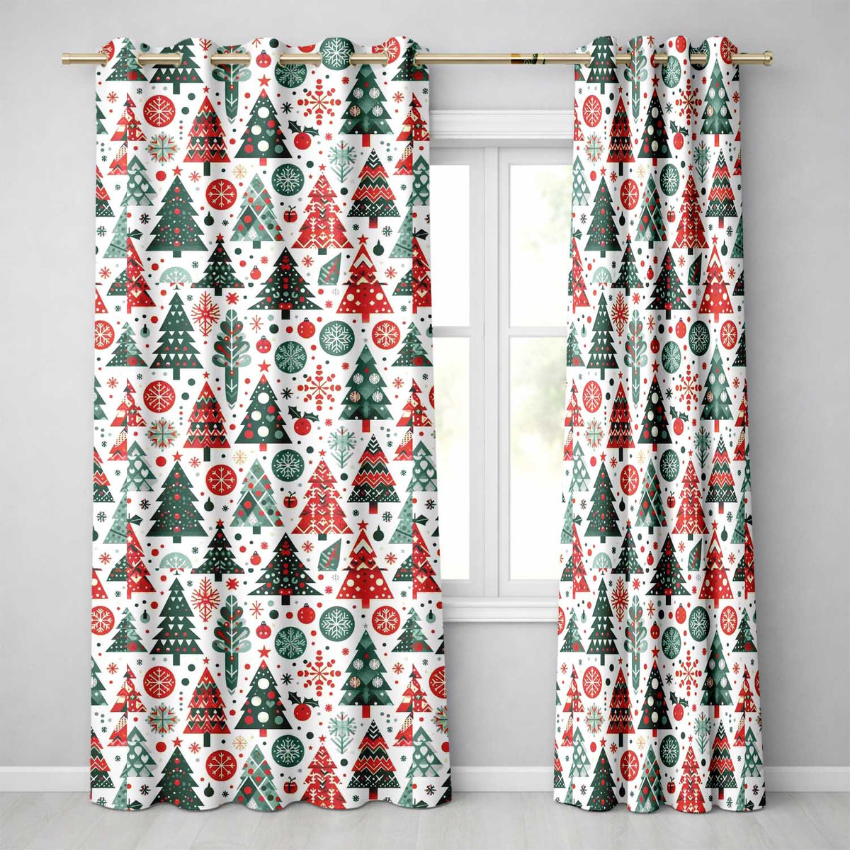 Snowy Winter Pine Trees with Falling Snowflakes Festive Blue Background Readymade Eyelet Ring Top Thermal 100% Blackout Curtains
