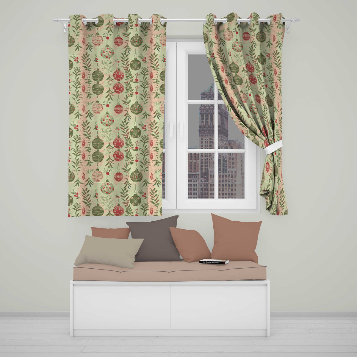 Vintage Christmas Baubles with Leaves and Berries Classic Holiday Readymade Eyelet Ring Top Thermal 100% Blackout Curtains