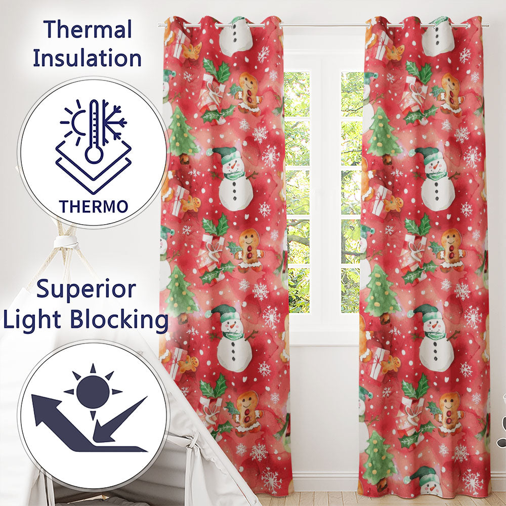 Festive Gingerbread Cookies Gifts Holly Snowflakes Watercolor Seamless Pattern Readymade Eyelet Ring Top Thermal 100% Blackout Curtains