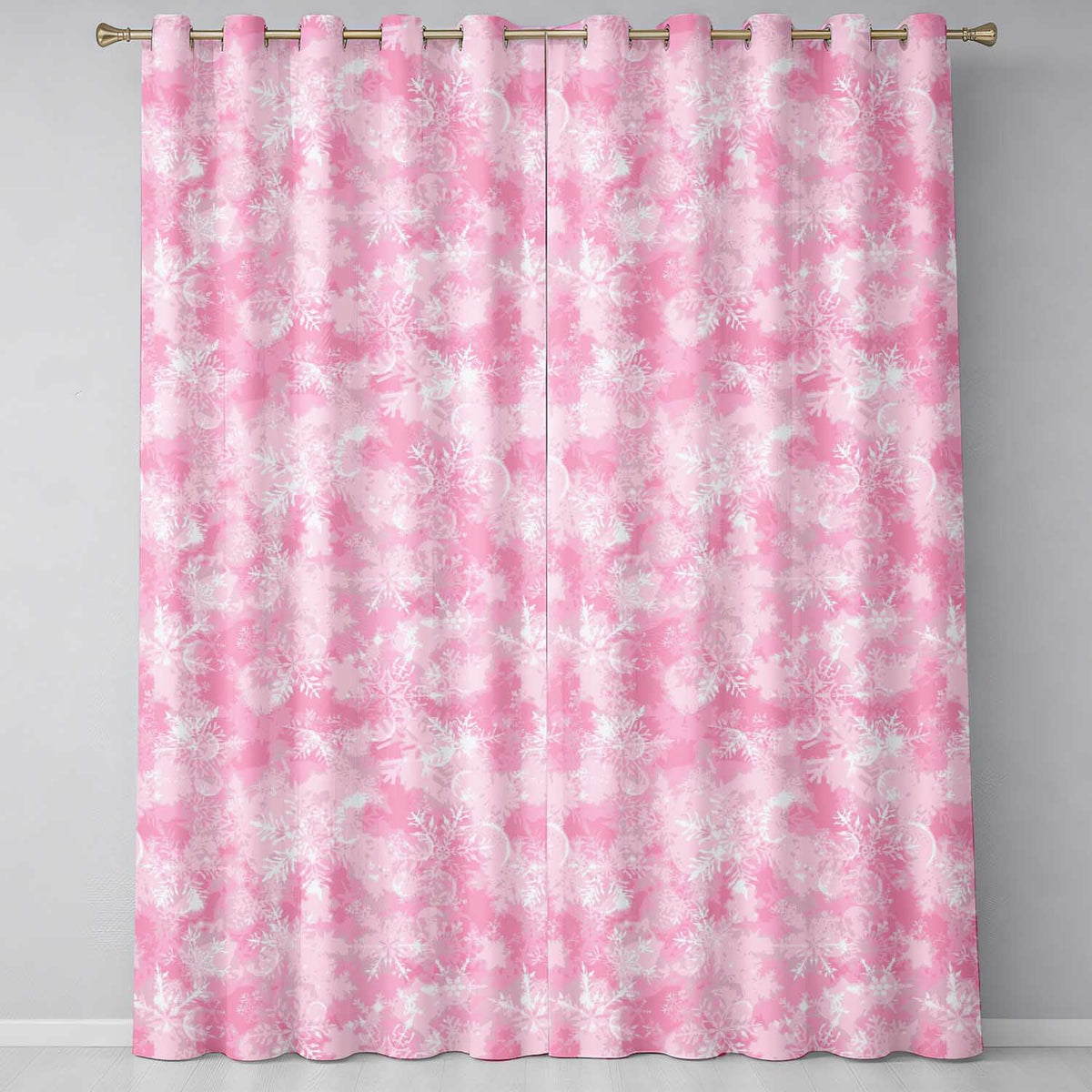 Soft Pink Snowflake Watercolor Christmas Festive Pattern Design UK Readymade Eyelet Ring Top Thermal 100% Blackout Curtains