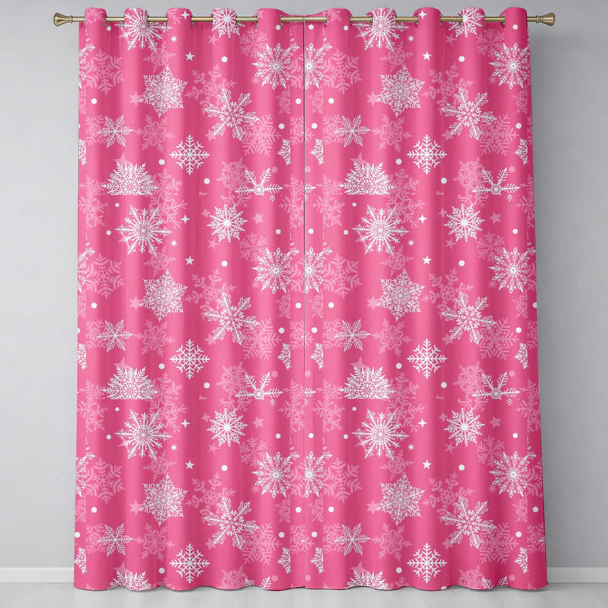 Dark Pink Snowflake Winter Christmas Festive Pattern Design UK Readymade Eyelet Ring Top Thermal 100% Blackout Curtains