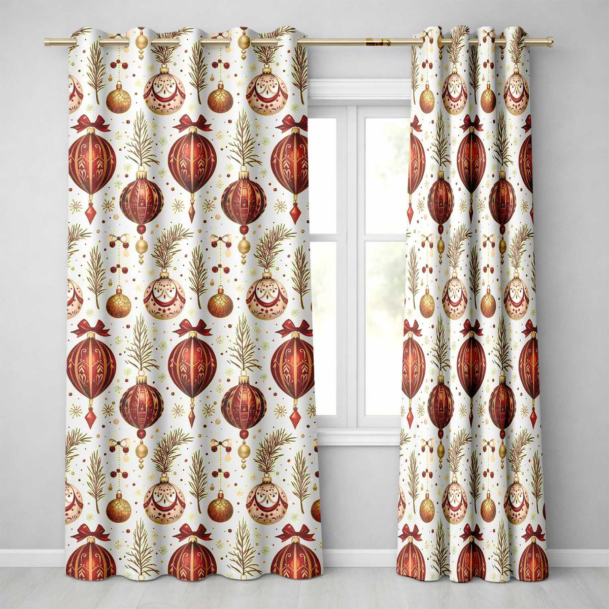 Cute Santa Claus Christmas Trees Holly Leaves and Festive Holiday Pattern Readymade Eyelet Ring Top Thermal 100% Blackout Curtains