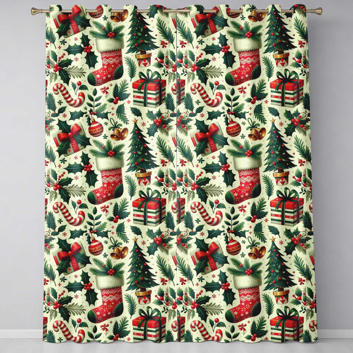 Scandinavian Christmas Trees Baubles Snowflakes Nordic Seamless Pattern Readymade Eyelet Ring Top Thermal 100% Blackout Curtains