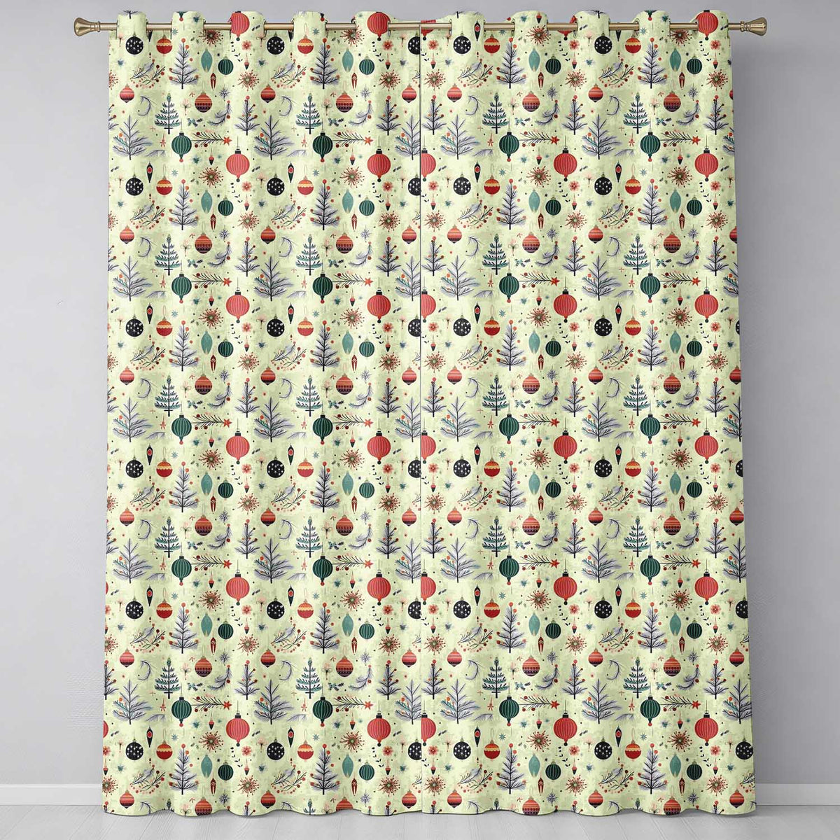 Cute Christmas Trees Red Bows Festive Seamless Pattern Readymade Eyelet Ring Top Thermal 100% Blackout Curtains