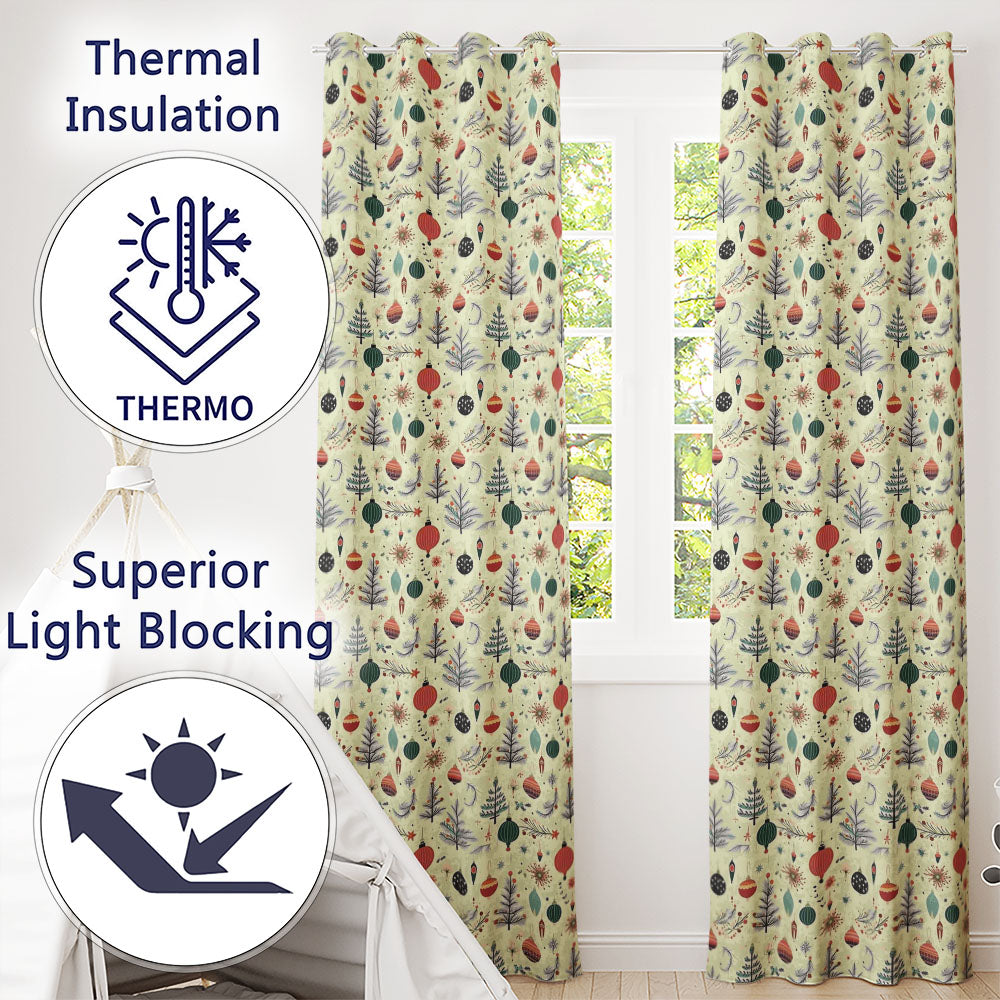Cute Christmas Trees Red Bows Festive Seamless Pattern Readymade Eyelet Ring Top Thermal 100% Blackout Curtains