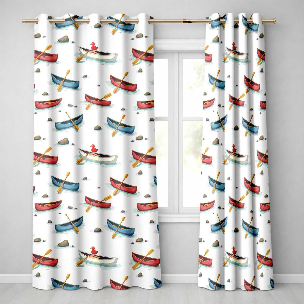 Cute Canoes with Duck Lake Water Adventure Seamless Pattern Readymade Eyelet Ring Top Thermal 100% Blackout Curtains