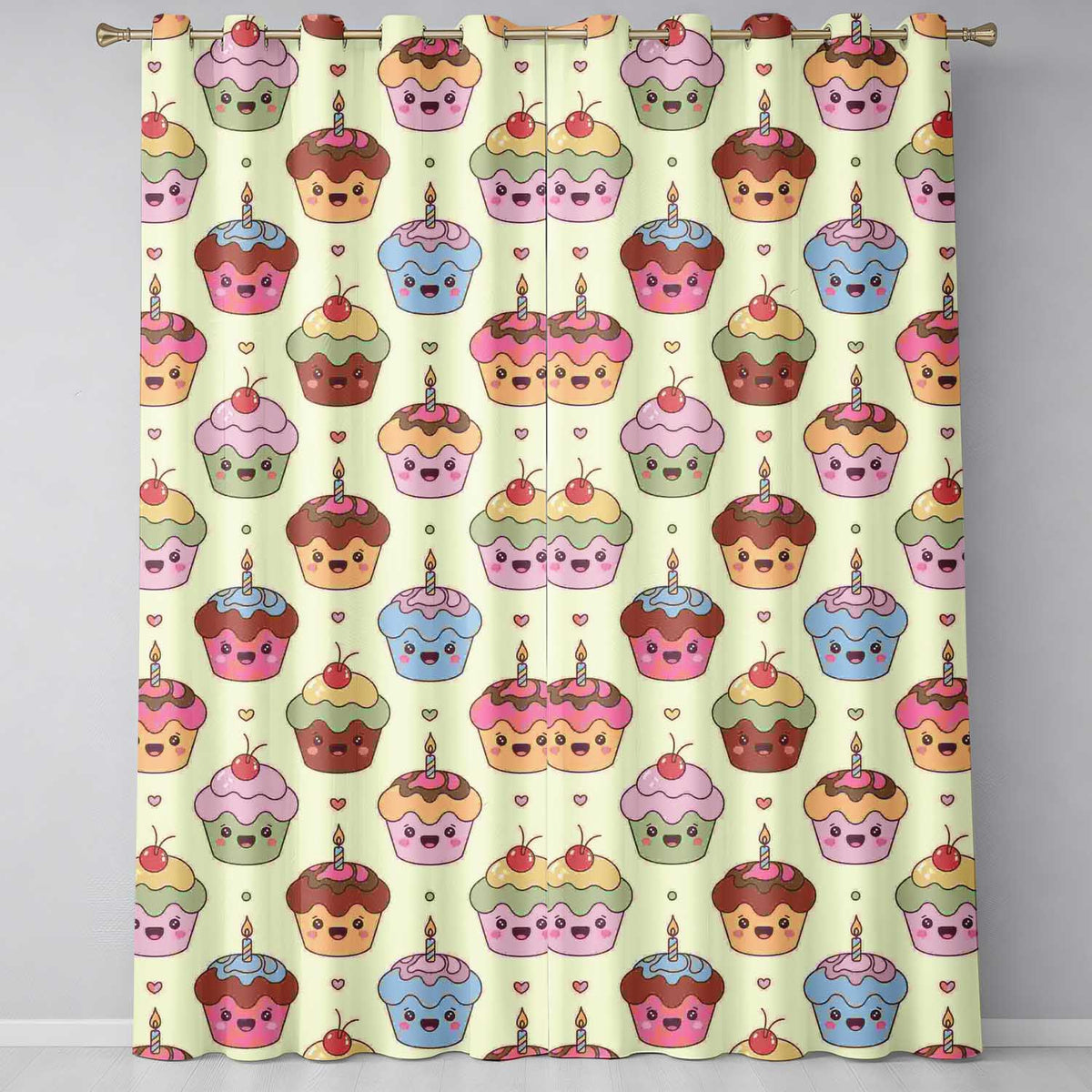 Cute Birthday Cupcakes Sweet Treat Candles Seamless Pattern Readymade Eyelet Ring Top Thermal 100% Blackout Curtains