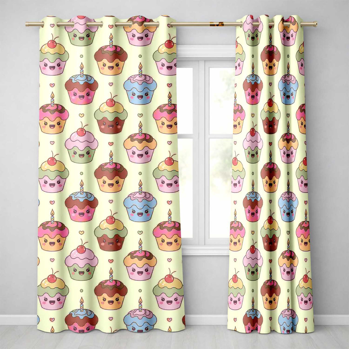 Cute Birthday Cupcakes Sweet Treat Candles Seamless Pattern Readymade Eyelet Ring Top Thermal 100% Blackout Curtains
