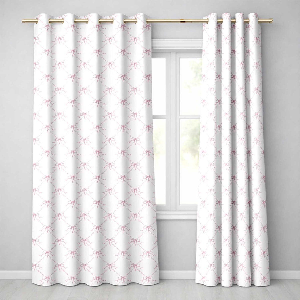 Soft Pink Ribbon Bow Lattice Elegant Seamless Pattern Readymade Eyelet Ring Top Thermal 100% Blackout Curtains