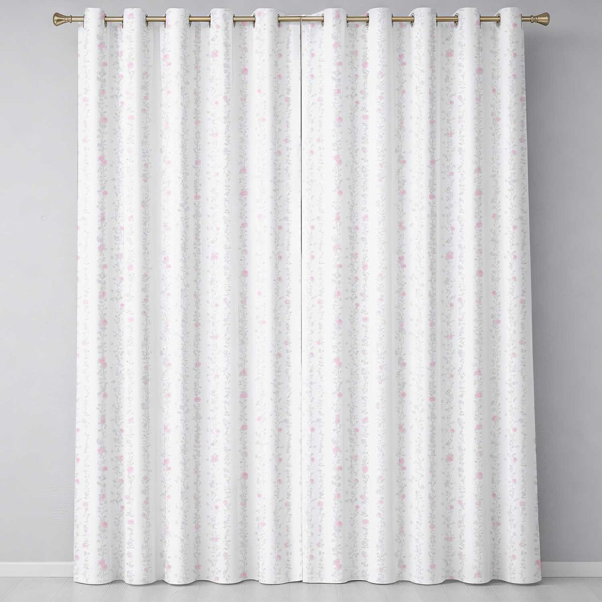 Soft Pink Floral Stripe Vintage Garden Seamless Pattern Readymade Eyelet Ring Top Thermal 100% Blackout Curtains
