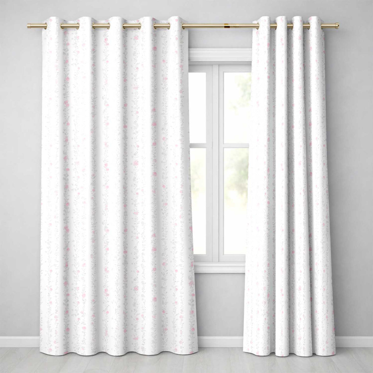 Soft Pink Floral Stripe Vintage Garden Seamless Pattern Readymade Eyelet Ring Top Thermal 100% Blackout Curtains