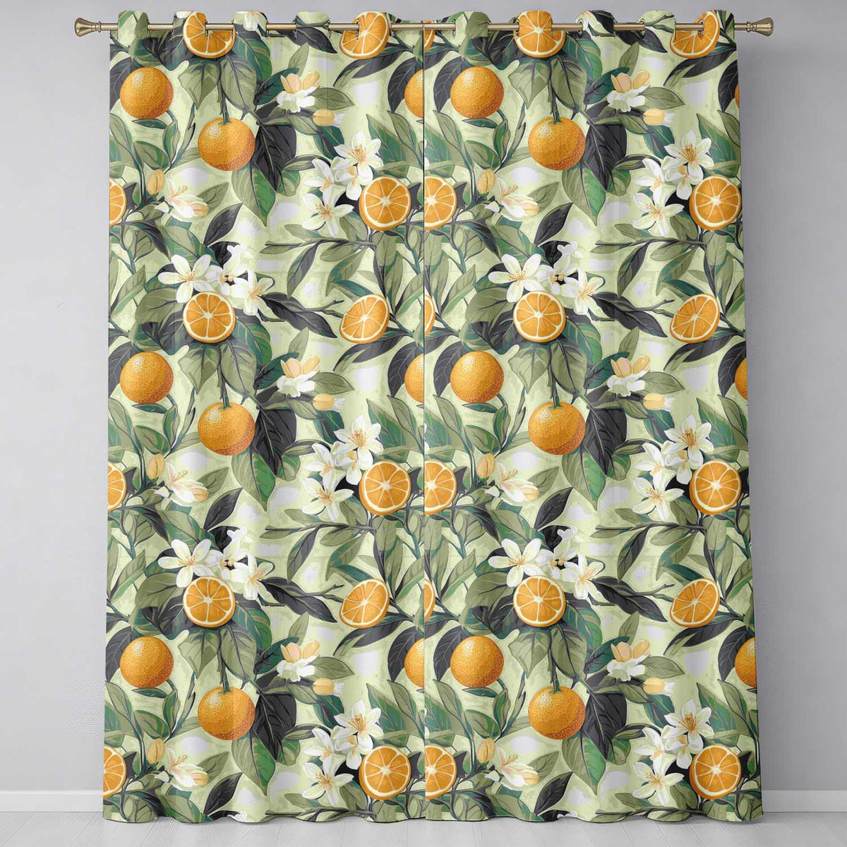 Orange Citrus Fruit Blossom Botanical Seamless Pattern Readymade Eyelet Ring Top Thermal 100% Blackout Curtains
