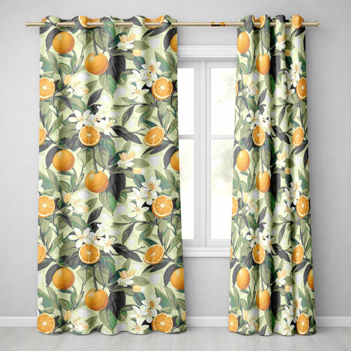 Orange Citrus Fruit Blossom Botanical Seamless Pattern Readymade Eyelet Ring Top Thermal 100% Blackout Curtains