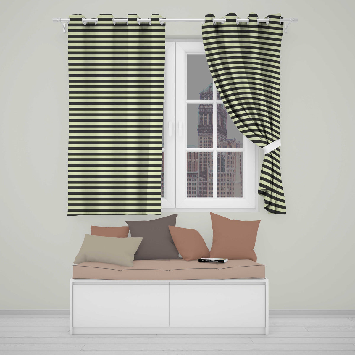 Bold Black and Yellow Stripe Modern Seamless Pattern Readymade Eyelet Ring Top Thermal 100% Blackout Curtains