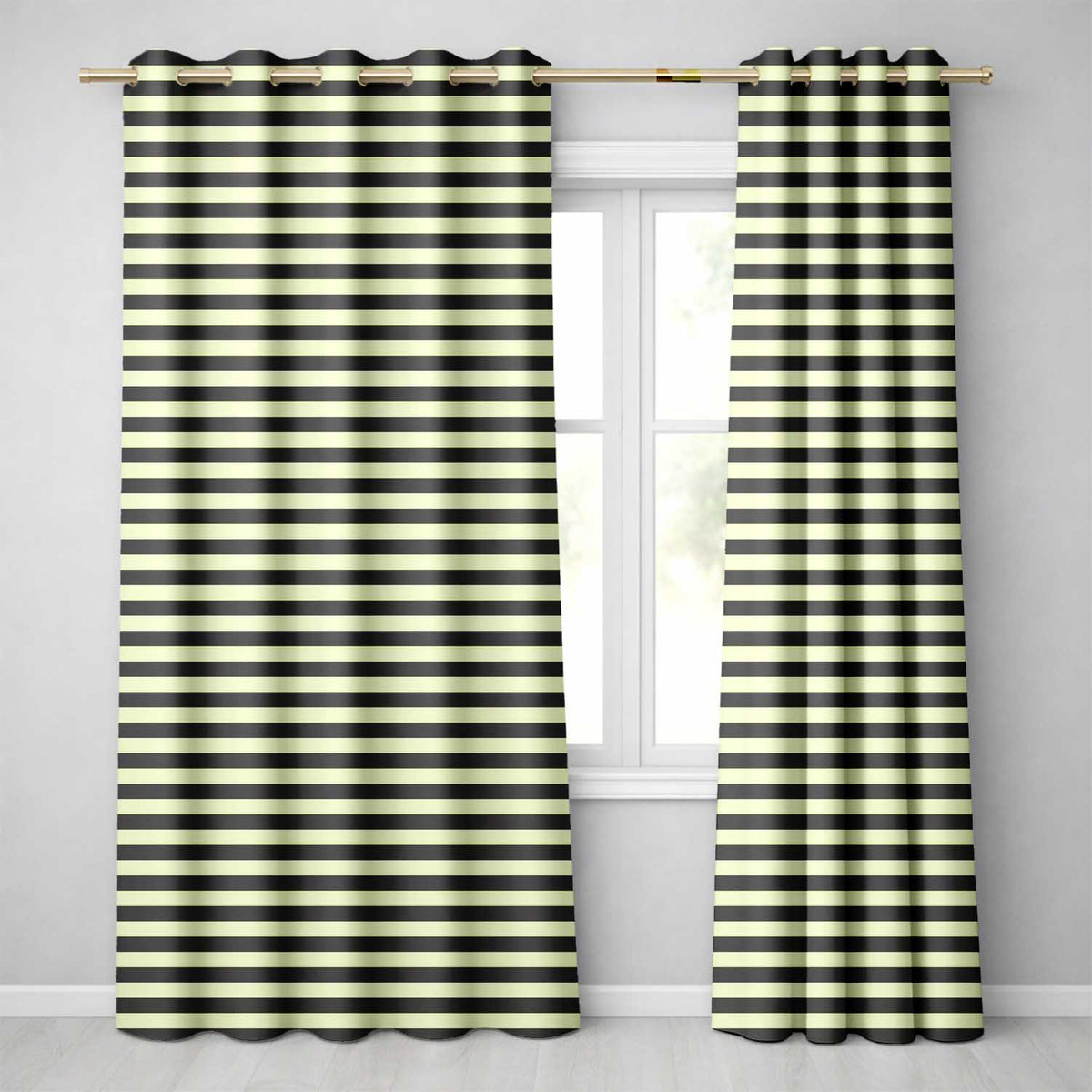 Bold Black and Yellow Stripe Modern Seamless Pattern Readymade Eyelet Ring Top Thermal 100% Blackout Curtains