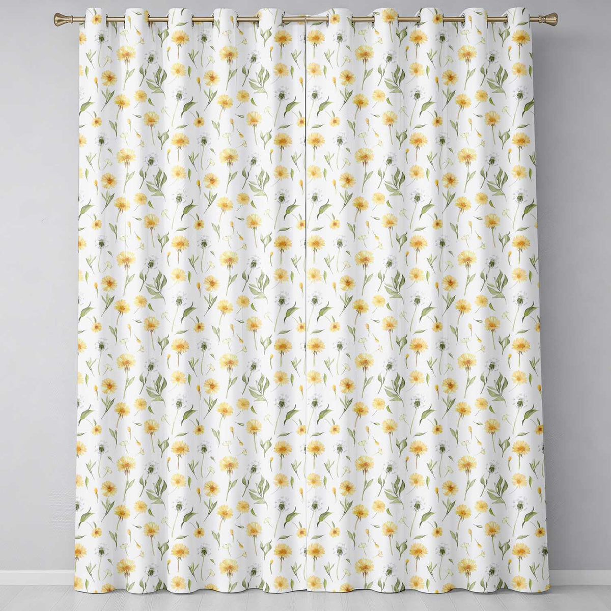 Yellow Dandelion Wildflower Botanical Seamless Pattern Readymade Eyelet Ring Top Thermal 100% Blackout Curtains