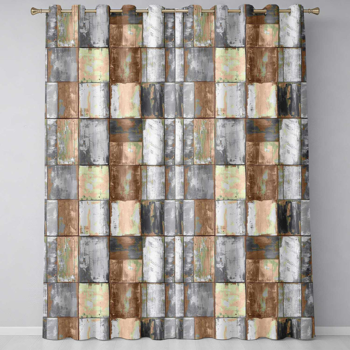 Vintage Mixed Wood Panel Patchwork Rustic Seamless Pattern Readymade Eyelet Ring Top Thermal 100% Blackout Curtains