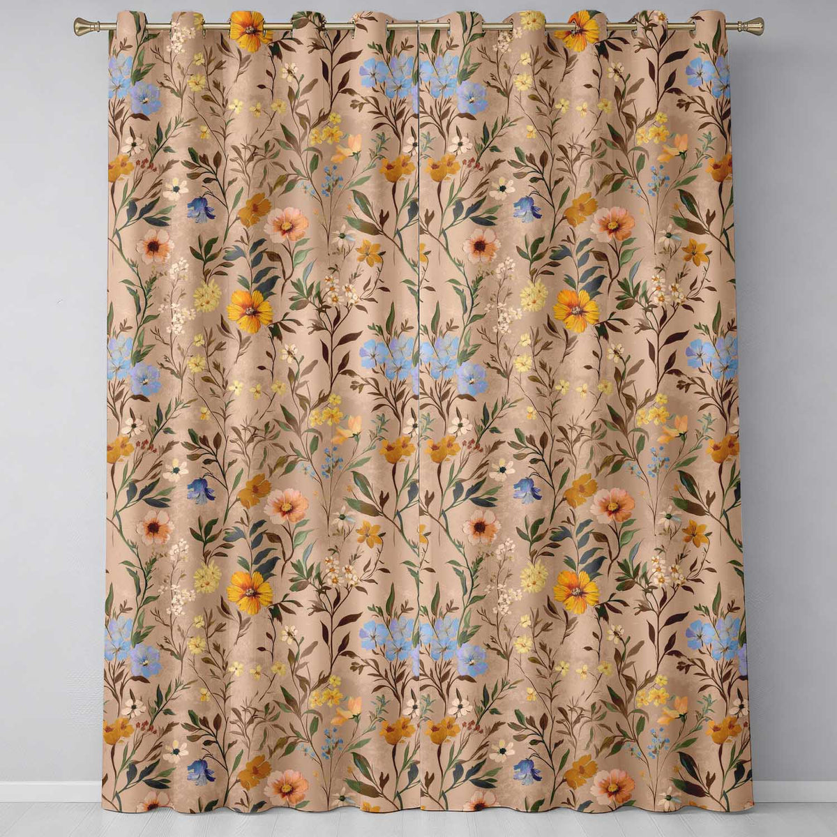 Elegant Garden Wildflowers in Soft Neutral Tones Seamless Pattern Readymade Eyelet Ring Top Thermal 100% Blackout Curtains