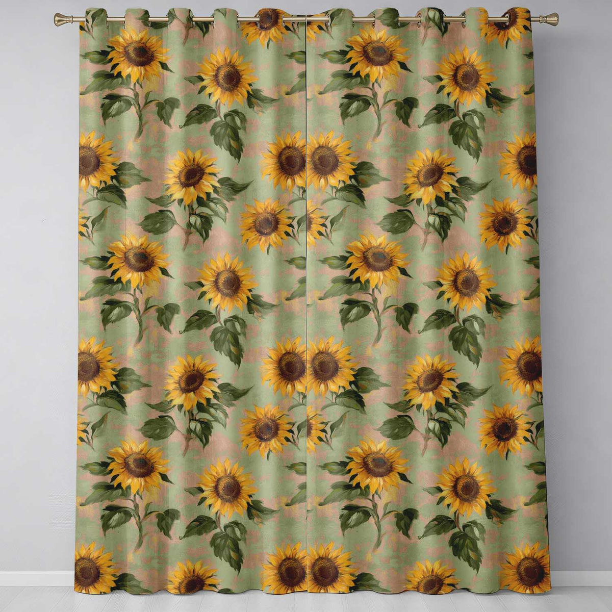 Vintage Sunflower Botanical Rustic Field Seamless Pattern Readymade Eyelet Ring Top Thermal 100% Blackout Curtains
