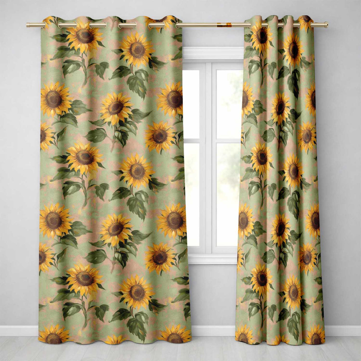 Vintage Sunflower Botanical Rustic Field Seamless Pattern Readymade Eyelet Ring Top Thermal 100% Blackout Curtains
